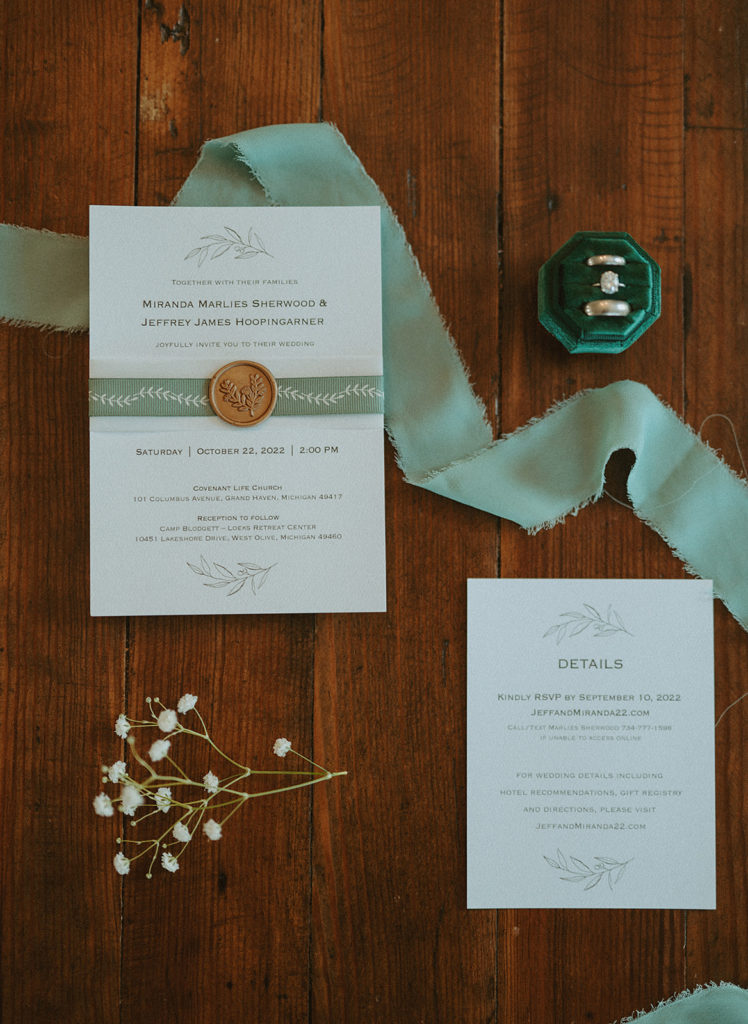 Michigan wedding invention suit and flat lay styled by Foxtail Photo  